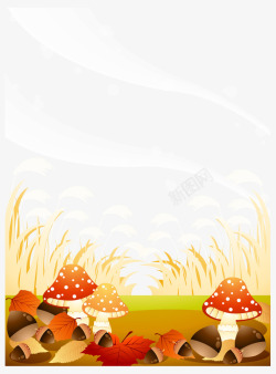 卡通手绘蘑菇果实枫叶草丛素材