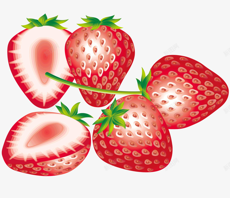 几个草莓矢量图ai免抠素材_新图网 https://ixintu.com 半个 果籽 水果蔬菜 粉红色的果肉 红色的草莓 绿色的叶子 矢量图