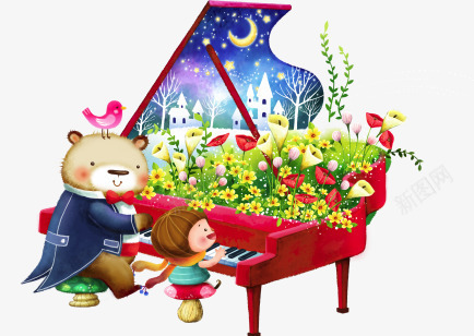 练习钢琴png免抠素材_新图网 https://ixintu.com 乐器 动物 开学季素材 植物 狗熊 花草 钢琴 音乐