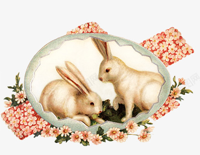 小兔子装饰png免抠素材_新图网 https://ixintu.com 复古兔子 复古装饰 花和兔子