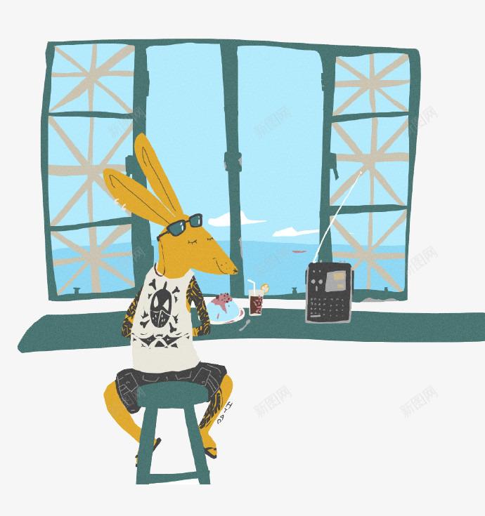 卡通窗户风景png免抠素材_新图网 https://ixintu.com 兔子 房间 窗户 阳台