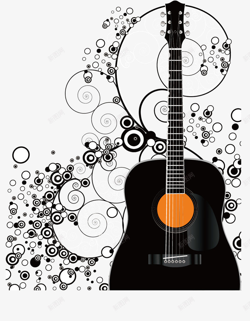 黑色花纹和吉它矢量图ai免抠素材_新图网 https://ixintu.com 乐器 吉它 矢量花纹 音乐 黑色花纹 黑色花纹和吉它矢量素材 矢量图