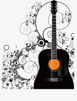 黑色吉它黑色花纹和吉它矢量图高清图片