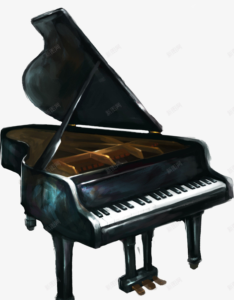 黑色音乐钢琴手绘png免抠素材_新图网 https://ixintu.com 设计 钢琴 音乐 黑色