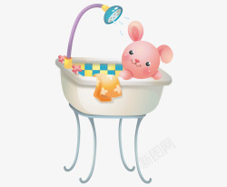 卡通手绘坐在浴盆洗澡小兔子素材