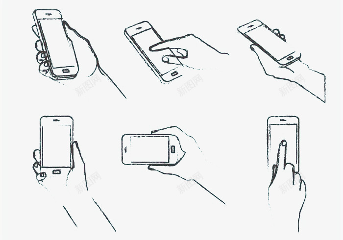 手绘手机使用手势png免抠素材_新图网 https://ixintu.com 写实 手机 手绘