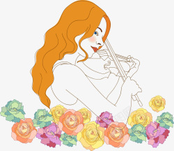 音乐创意手绘拉小提琴女性装饰插画矢量图高清图片