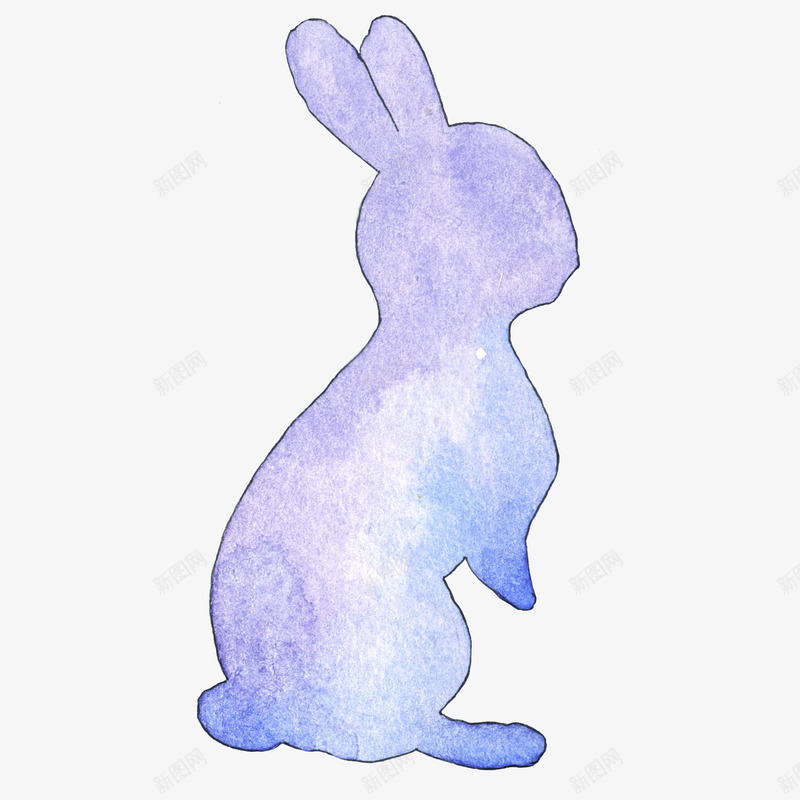 手绘兔子png免抠素材_新图网 https://ixintu.com 一只 兔子 剪影 卡通 可爱 坐着 紫色 耳朵 蓝色