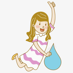 大拇指女孩卡通拿着水滴的女孩高清图片