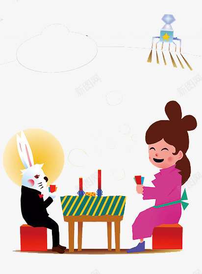 烛光晚餐png免抠素材_新图网 https://ixintu.com 中秋节 兔子 卡通 嫦娥 月亮 月饼 蜡烛