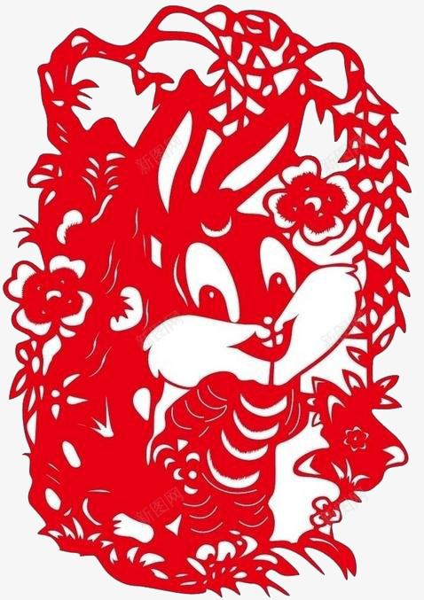 卡通兔子剪纸png免抠素材_新图网 https://ixintu.com 2023 兔 兔子 兔年 剪纸 新年 窗花 红色 金兔元宝