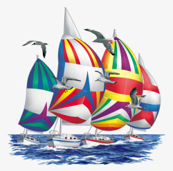 手绘彩色条纹帆船素材