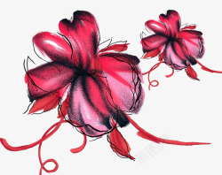 水墨春天里的粉红花水墨画红色高清图片