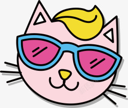 卡通粉红猫咪贴纸矢量图素材