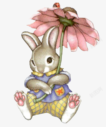拟人兔子png免抠素材_新图网 https://ixintu.com 兔子 动物 卡通 复古 手绘 拟人 插画 花朵