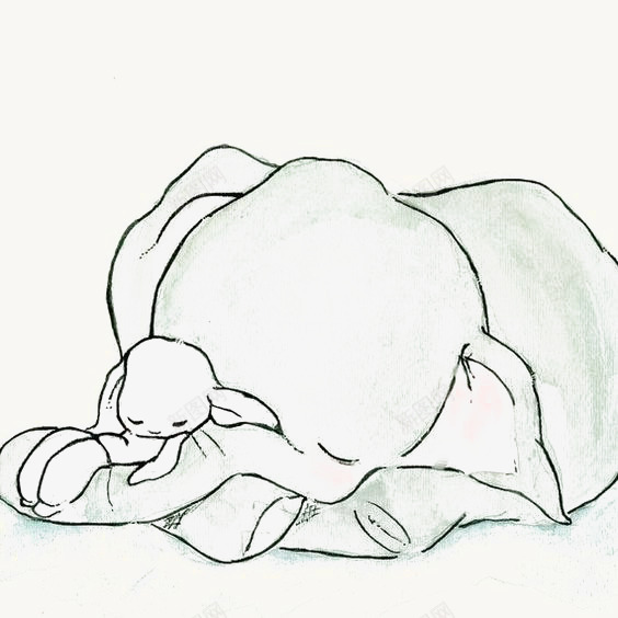 小象和兔子png免抠素材_新图网 https://ixintu.com 儿童绘本 小象 手绘兔子 睡觉 童话