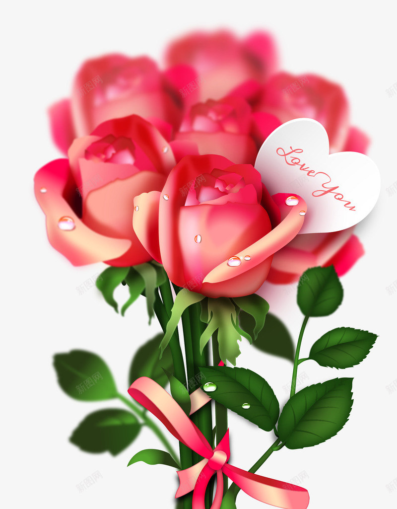 手绘粉色花朵png免抠素材_新图网 https://ixintu.com 写实 情人节 手绘 水珠 玫瑰 美色 花朵
