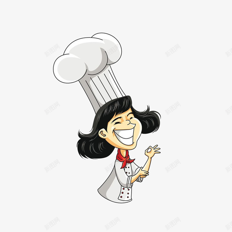 卡通开心比OK手势的女厨png免抠素材_新图网 https://ixintu.com OK手势 卡通厨娘 厨娘 女厨师 白色厨师衣帽 露齿大笑