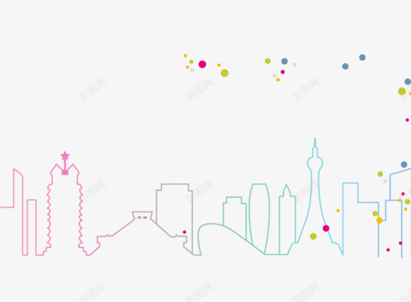 彩色城市线条png免抠素材_新图网 https://ixintu.com 城市 彩色 线条