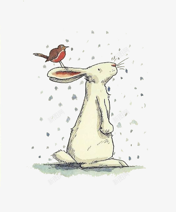 卡通雪中的兔子png免抠素材_新图网 https://ixintu.com 下雪 兔子 小鸟 望天