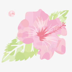 水彩手绘植物叶子粉红色花朵矢量图素材