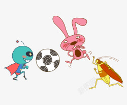 卡通手绘彩色小动物踢足球素材