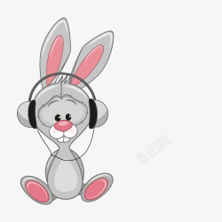 戴耳机的兔子简图素材