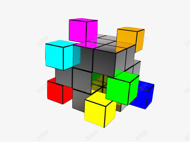 彩色几何方形立体墙png免抠素材_新图网 https://ixintu.com 几何 几何线条 彩色 正方体 正方体墙 正方体线条 正方形 线条