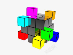 彩色几何方形立体墙素材