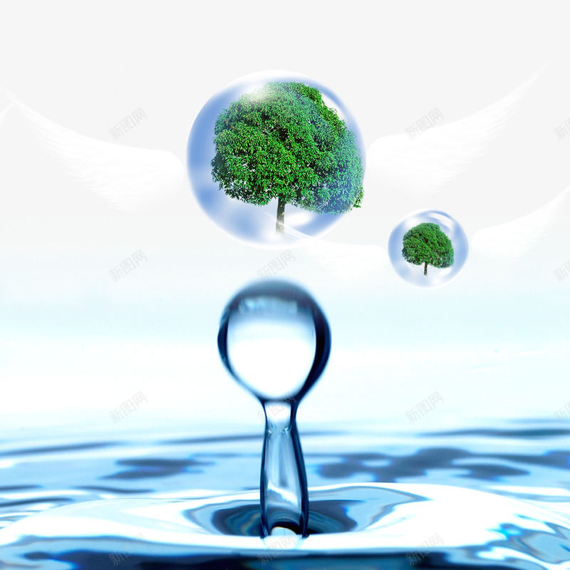 水滴里的树psd免抠素材_新图网 https://ixintu.com 树 水滴 水珠 透明的水滴