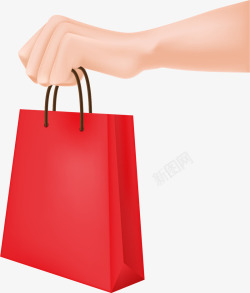 红色吊卡购物袋子手绘拿着手提袋的手矢量图高清图片