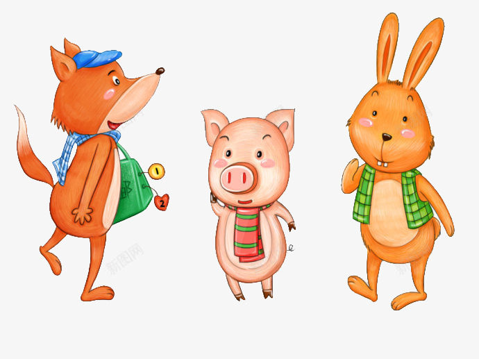 卡通小动物psd免抠素材_新图网 https://ixintu.com 兔子 动物插画 卡通小动物 狐狸 猪