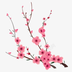 粉红色手绘桃花枝装饰图案素材