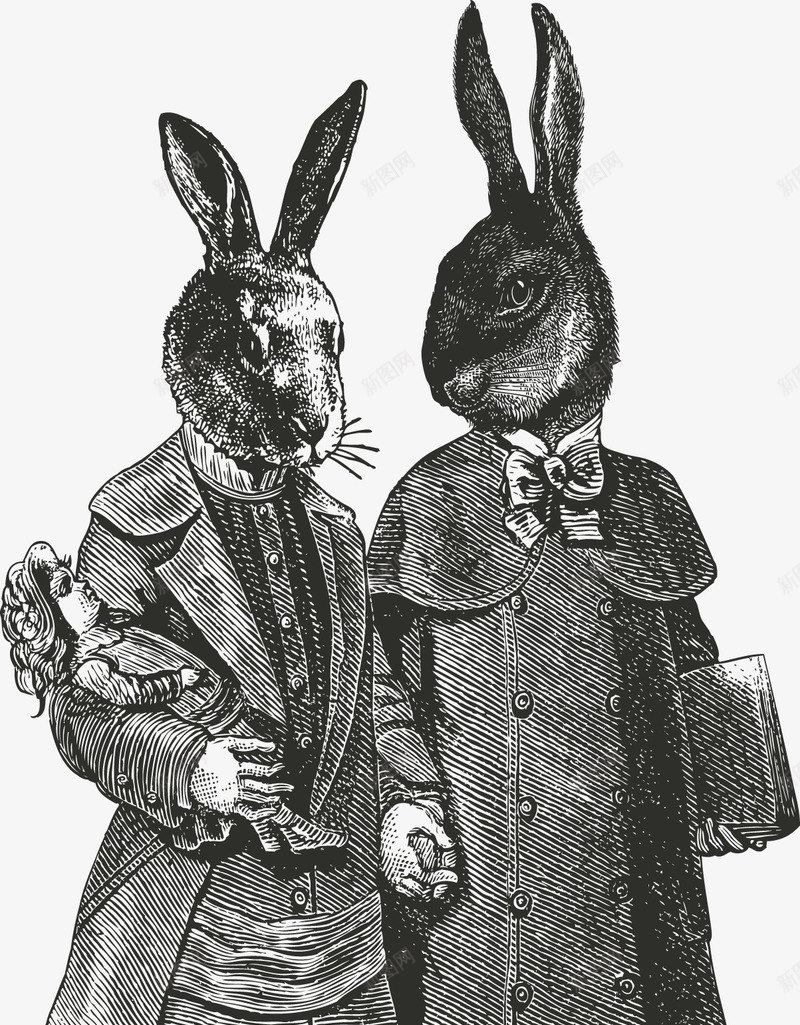手绘抽象兔子和鼹鼠好朋友矢量图ai免抠素材_新图网 https://ixintu.com 兔子 手绘 抽象 鼹鼠 矢量图