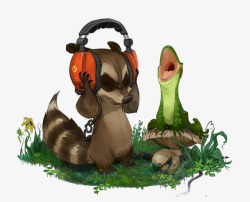 创意蜥蜴听音乐的小浣熊高清图片