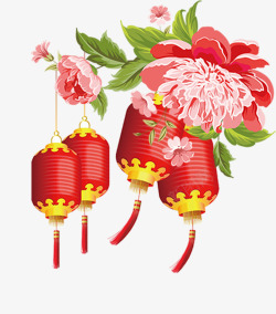 中国传统红灯笼牡丹红色灯笼psd分层图高清图片