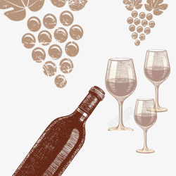 红酒宣传手绘棕红色红酒瓶子高清图片