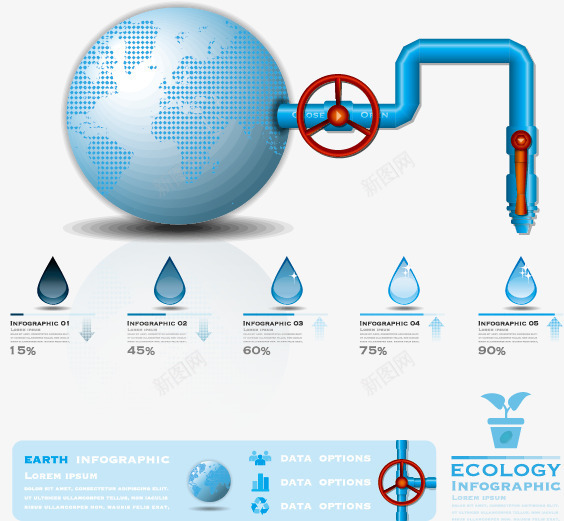 蓝色水元素png免抠素材_新图网 https://ixintu.com 分析 图表 地球 接头 水管 管道 统计图表 蓝色水滴 阀门