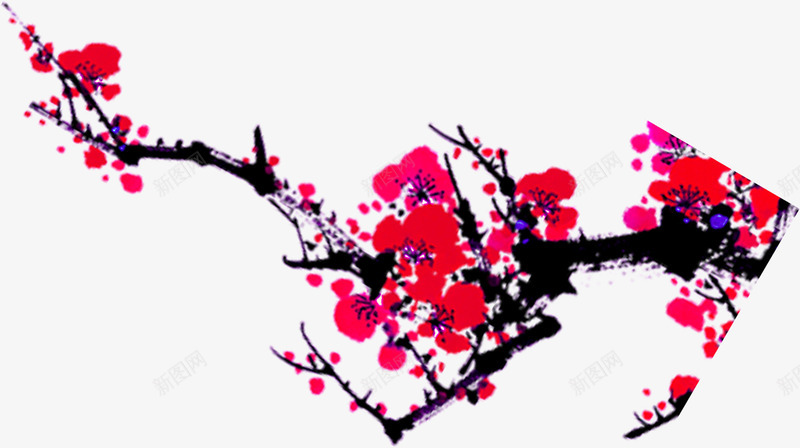 红色冬季梅花树枝png免抠素材_新图网 https://ixintu.com 冬季 树枝 梅花 红色