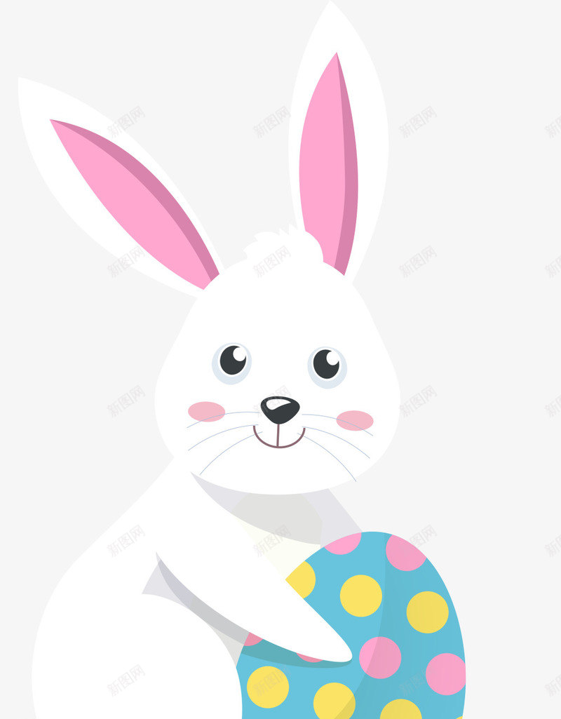 复活节可爱白色兔子png免抠素材_新图网 https://ixintu.com 可爱兔子 复活节 害羞 开心 抱着彩蛋 白色兔子