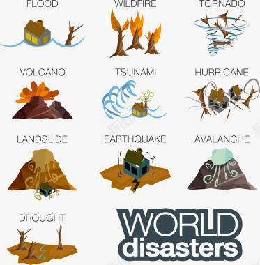 世界自然灾害图标合集矢量图图标