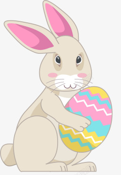 害羞兔子复活节抱着彩蛋的兔子高清图片