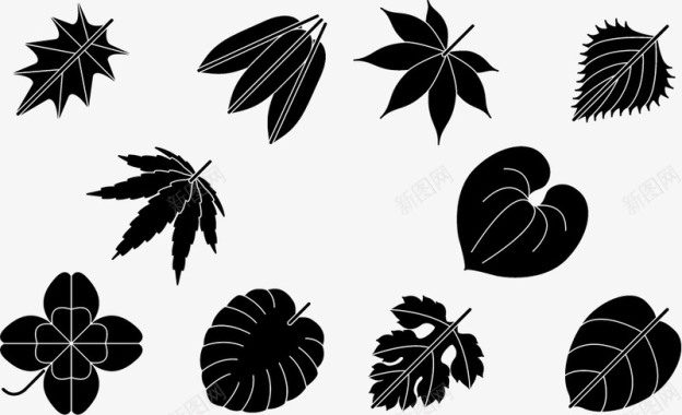 树叶黑色图案矢量图图标图标