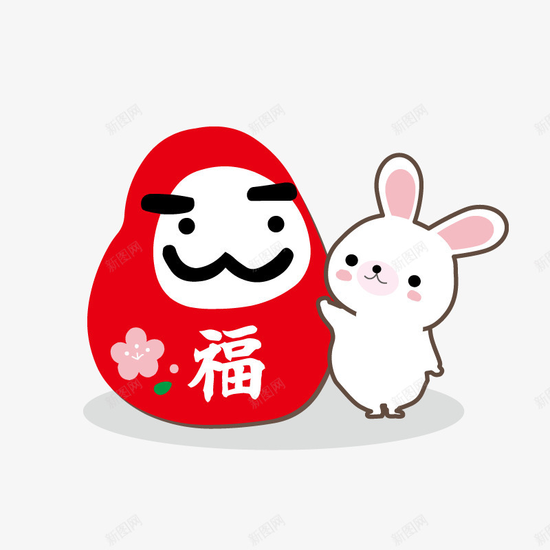 新年卡通元素png免抠素材_新图网 https://ixintu.com 卡通 可爱 小兔子 泥人 福字