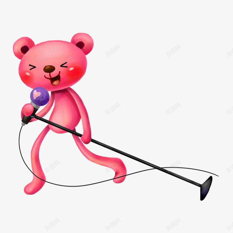 唱歌小熊png免抠素材_新图网 https://ixintu.com 一只 卡通 唱歌 小熊 立式 粉红色的 麦克风 黑色的