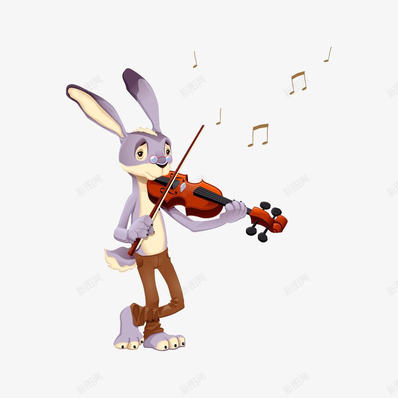 卡通音乐插画png免抠素材_新图网 https://ixintu.com 兔子 卡通 小提琴