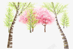 手绘绿色的树和粉红色的树素材