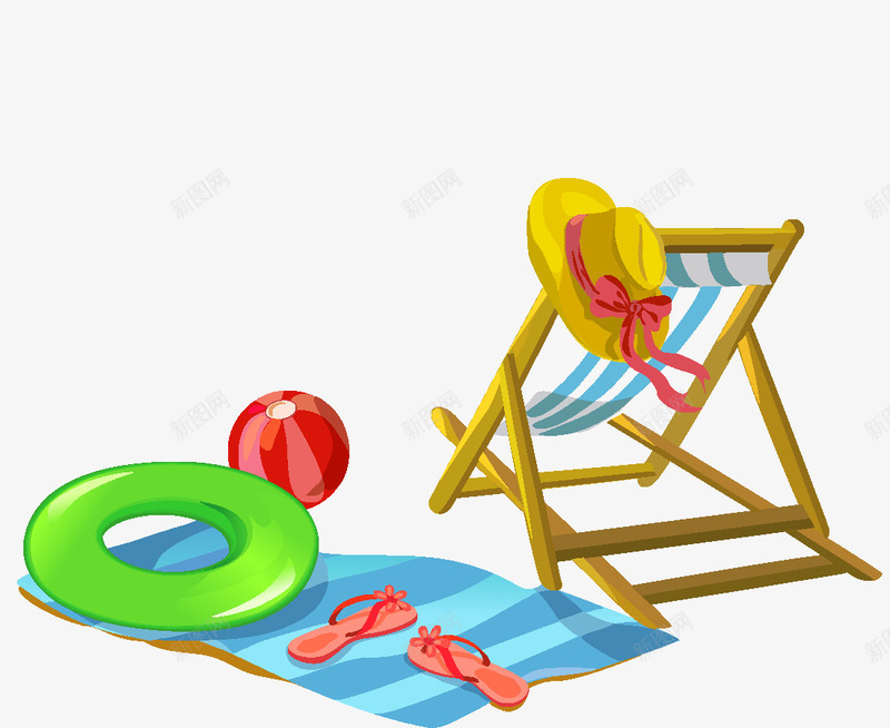 夏日海滩png免抠素材_新图网 https://ixintu.com PNG 分层 夏日 救生圈 椅子 海滩 躺椅