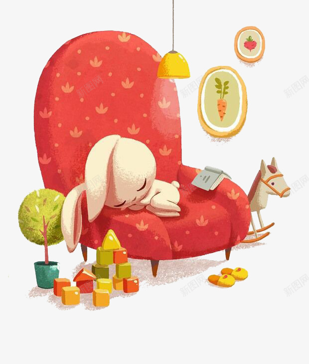 房间里红色沙发上睡觉的兔子png免抠素材_新图网 https://ixintu.com 兔子 沙发 睡觉 红色