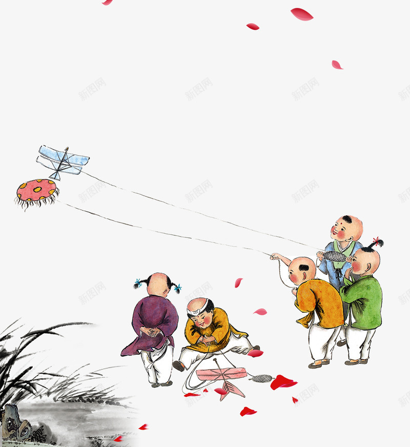 放风筝的孩子png免抠素材_新图网 https://ixintu.com 古代 孩童 手绘 手绘古代放风筝的孩童 放风筝